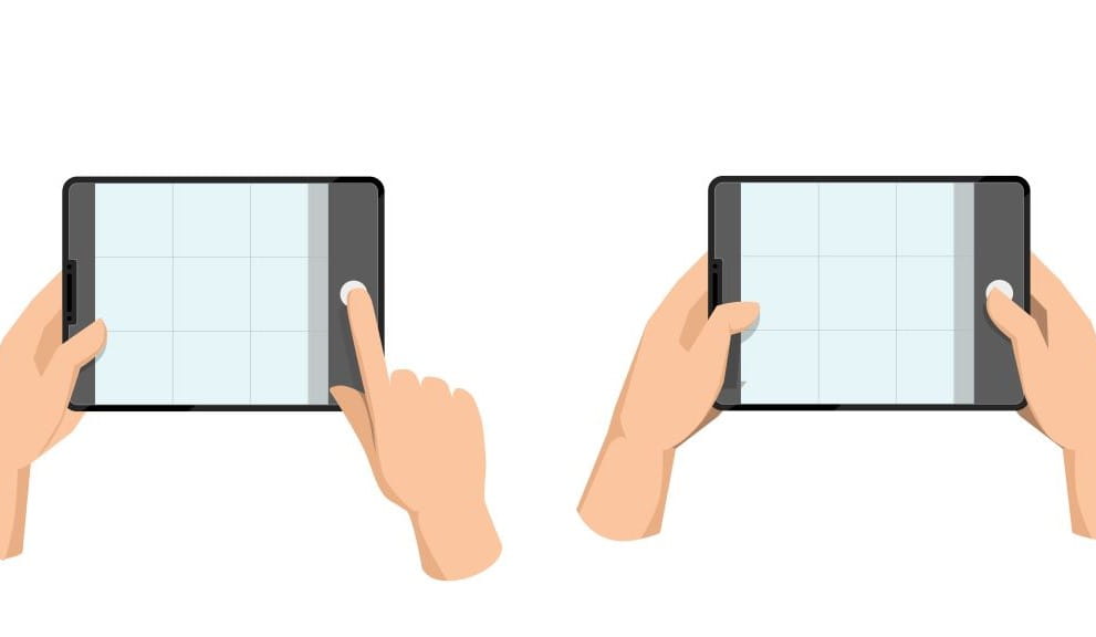 An illustration showing how to press the shutter with the grid on the camera settings