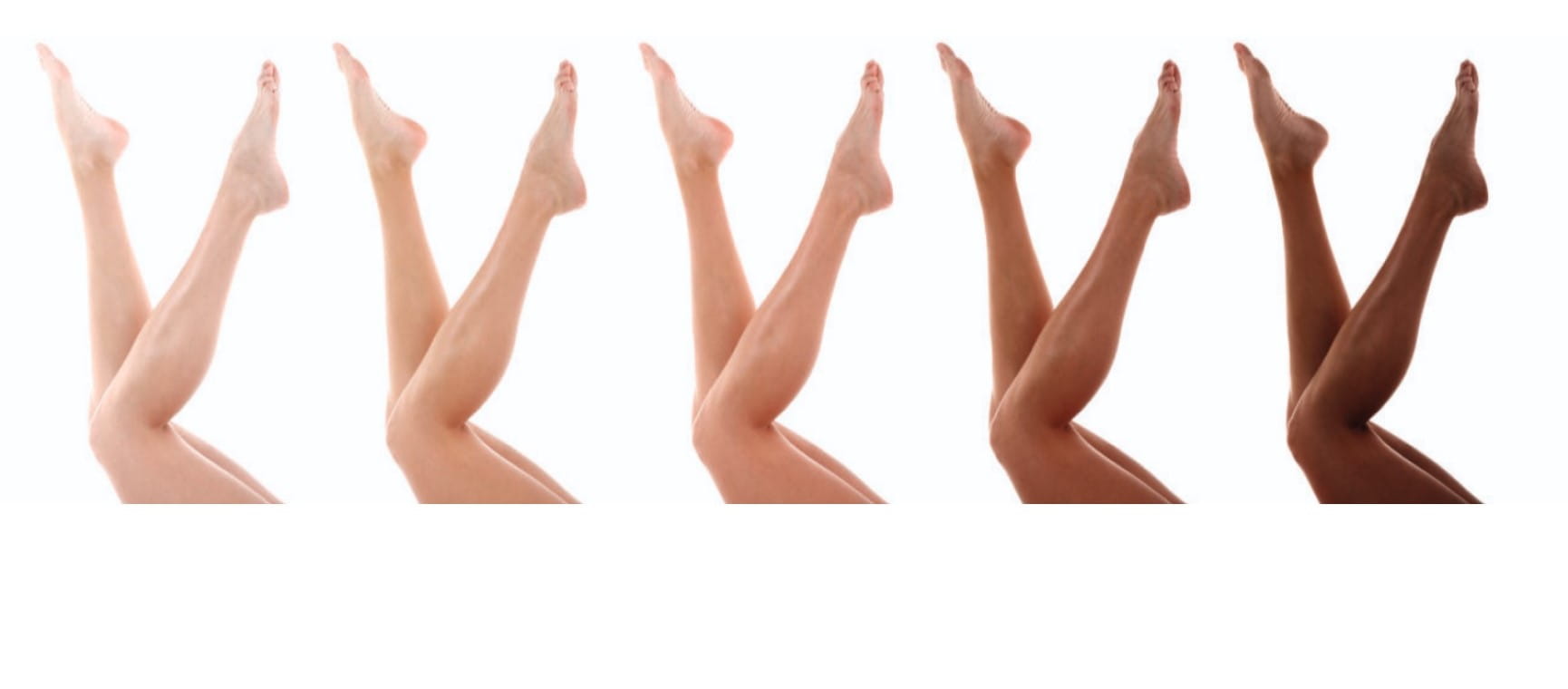 Five pair of legs in shades from very pale to very dark | Shutterstock