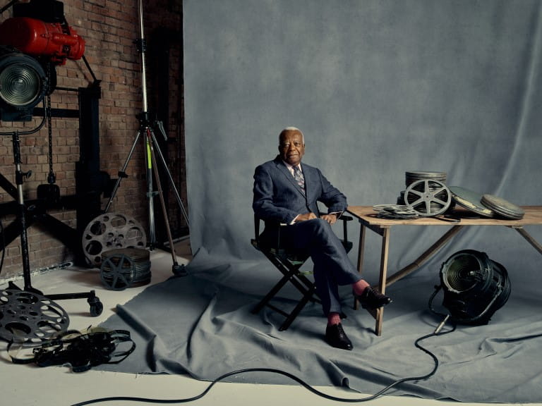 Sir Trevor McDonald behind the scenes at a photoshoot | Saga