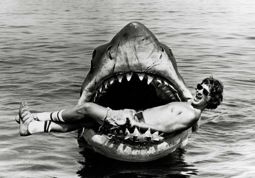 Bruce the mechanical shark, with Steven Spielberg in his mouth