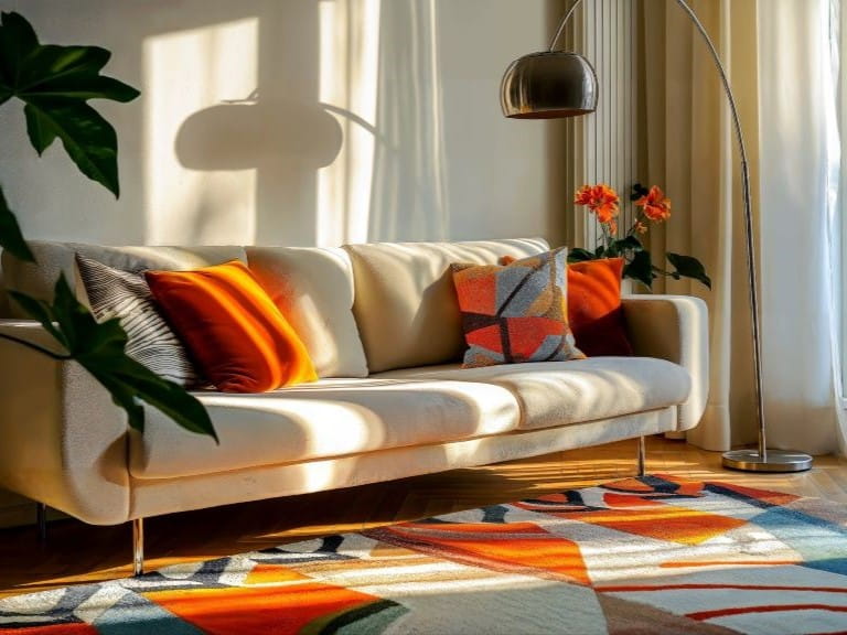 sofa in a sunny lounge with cushions