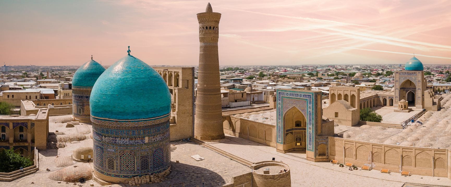 View over the skyline and the Juma Mosque in Kiva, Uzbekistan