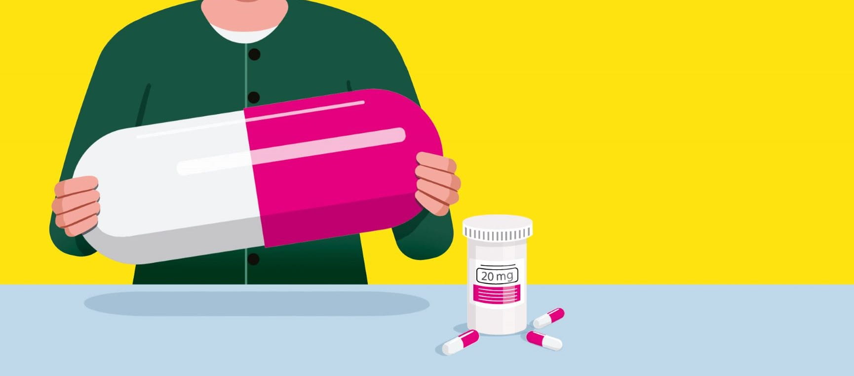 illustration of a woman holding a massive pill