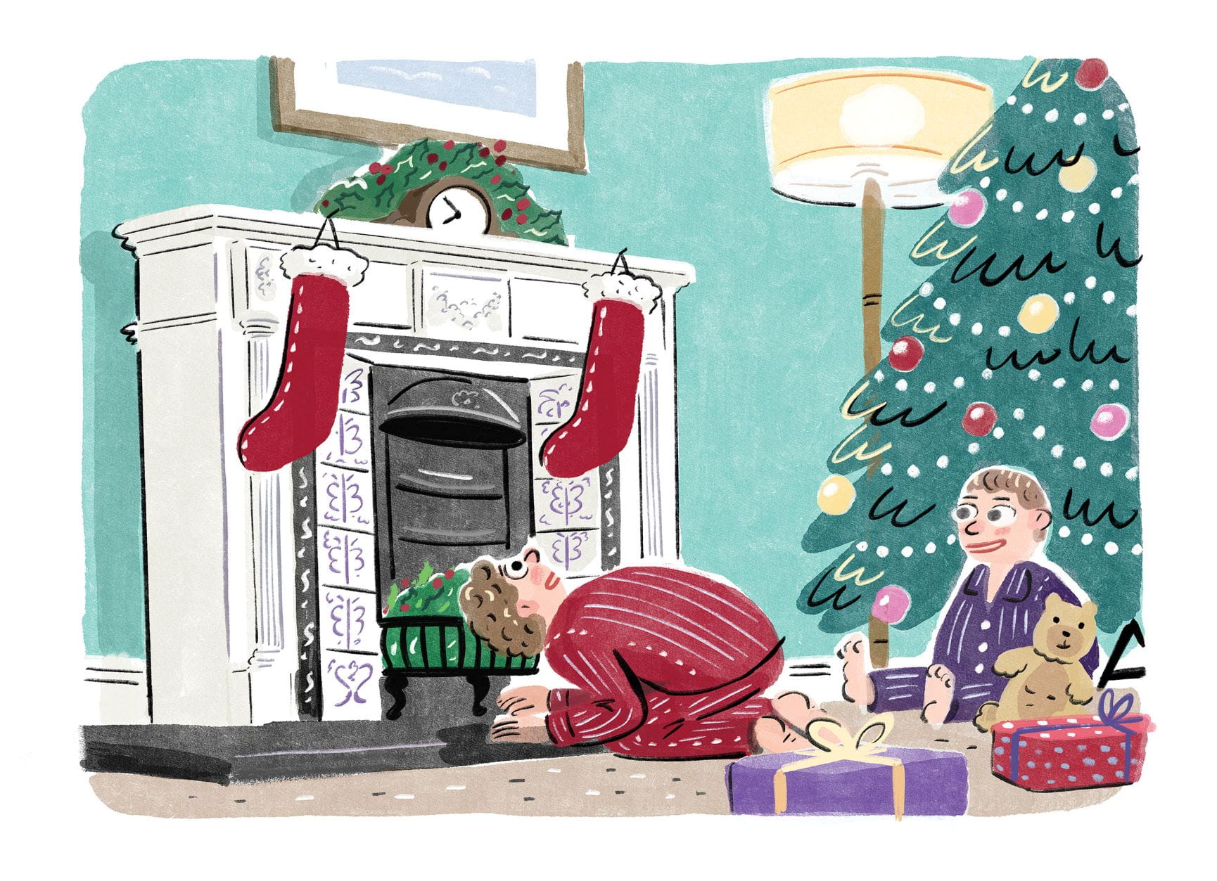 two boys looking up the chimney