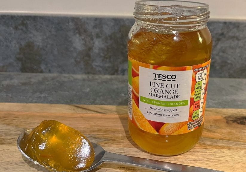 a jar of tesco fine cut orange marmalade