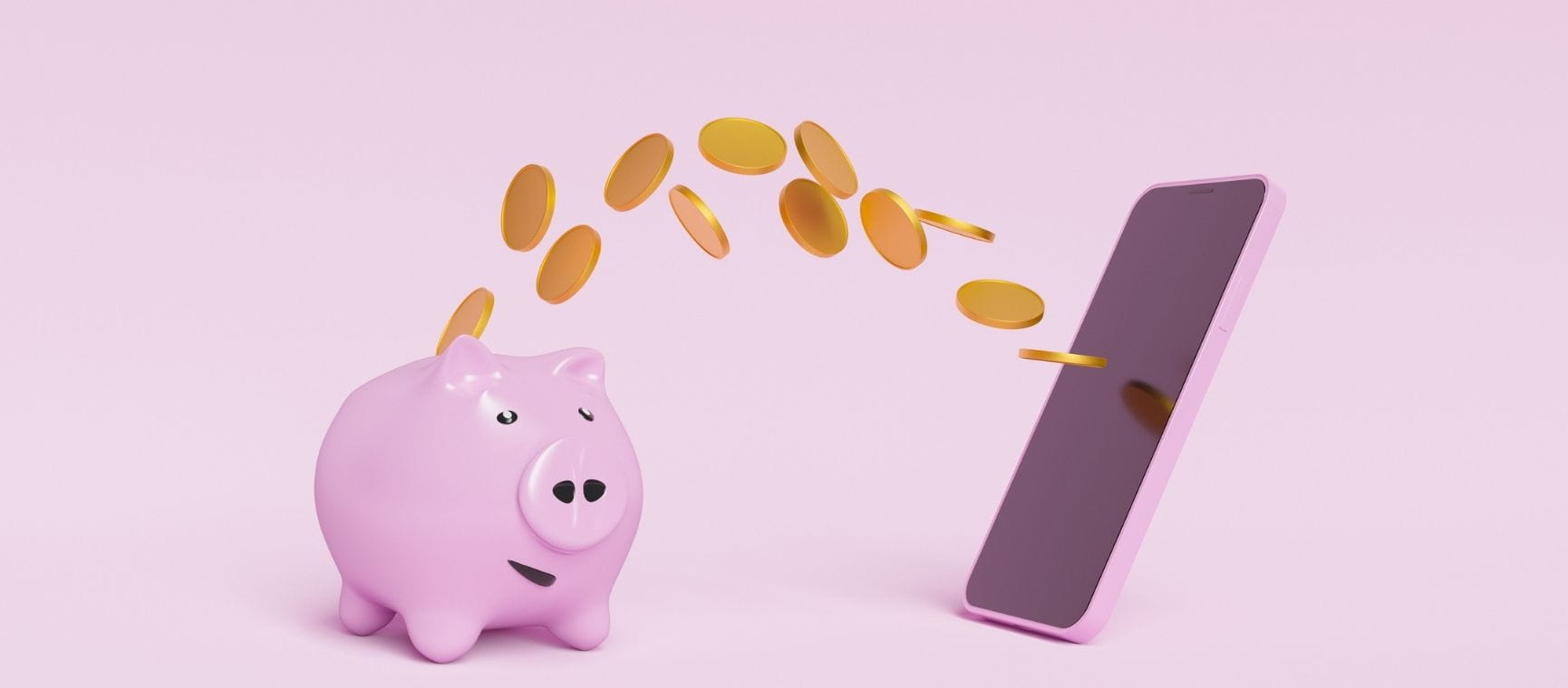 coins coming out of a mobile phone into a piggy bank