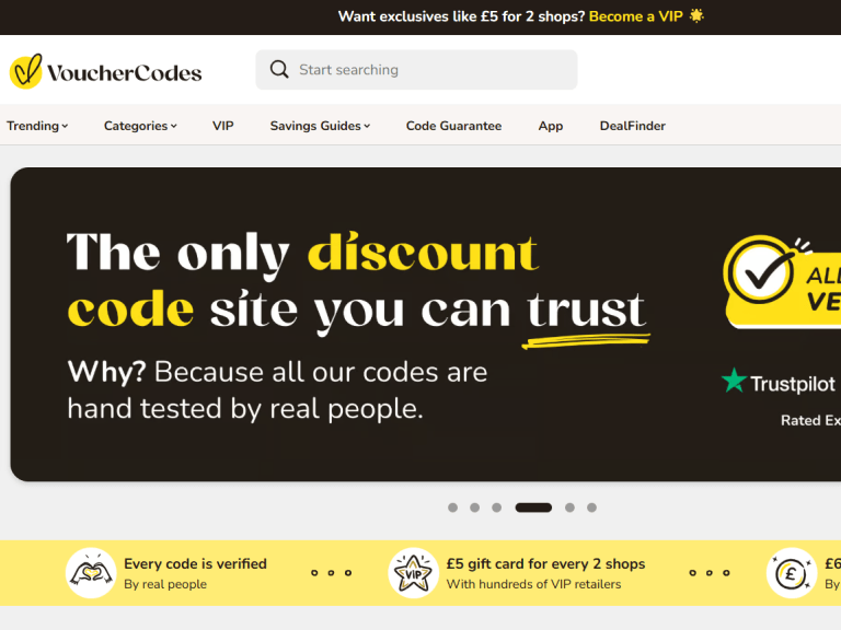 A screenshot of the VoucherCodes website