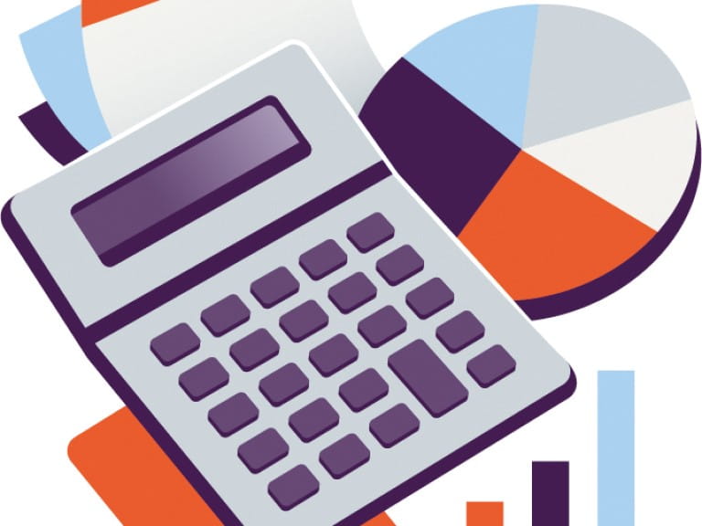 an artistic rendition of a calculator and pie chart