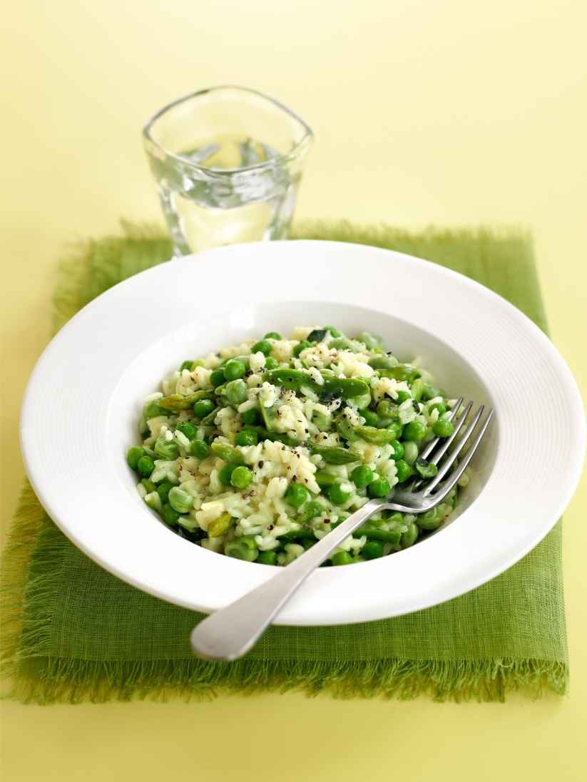 A plate of Risotto Primavera cooked in a microwave