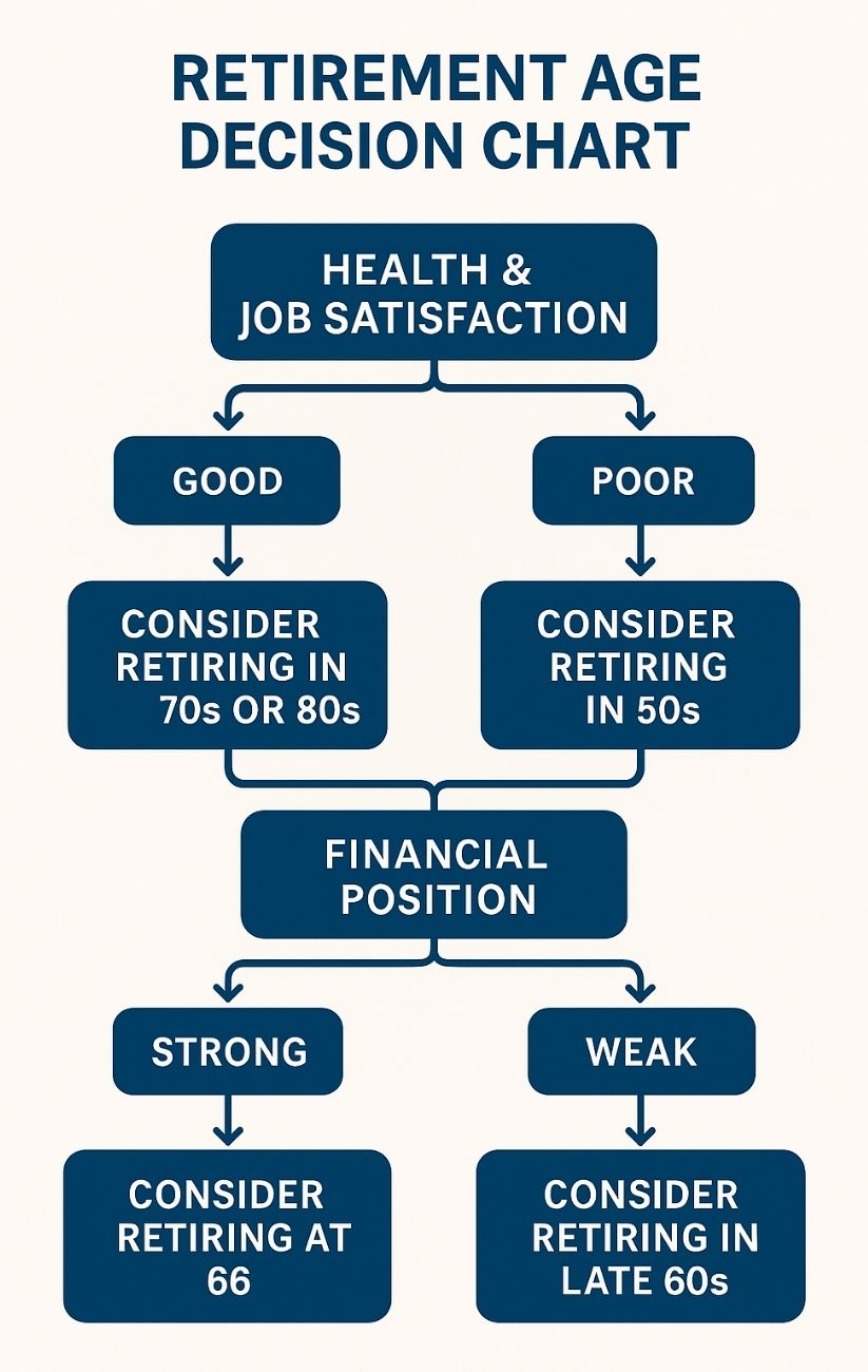 A decision tree listing for the best time to retire