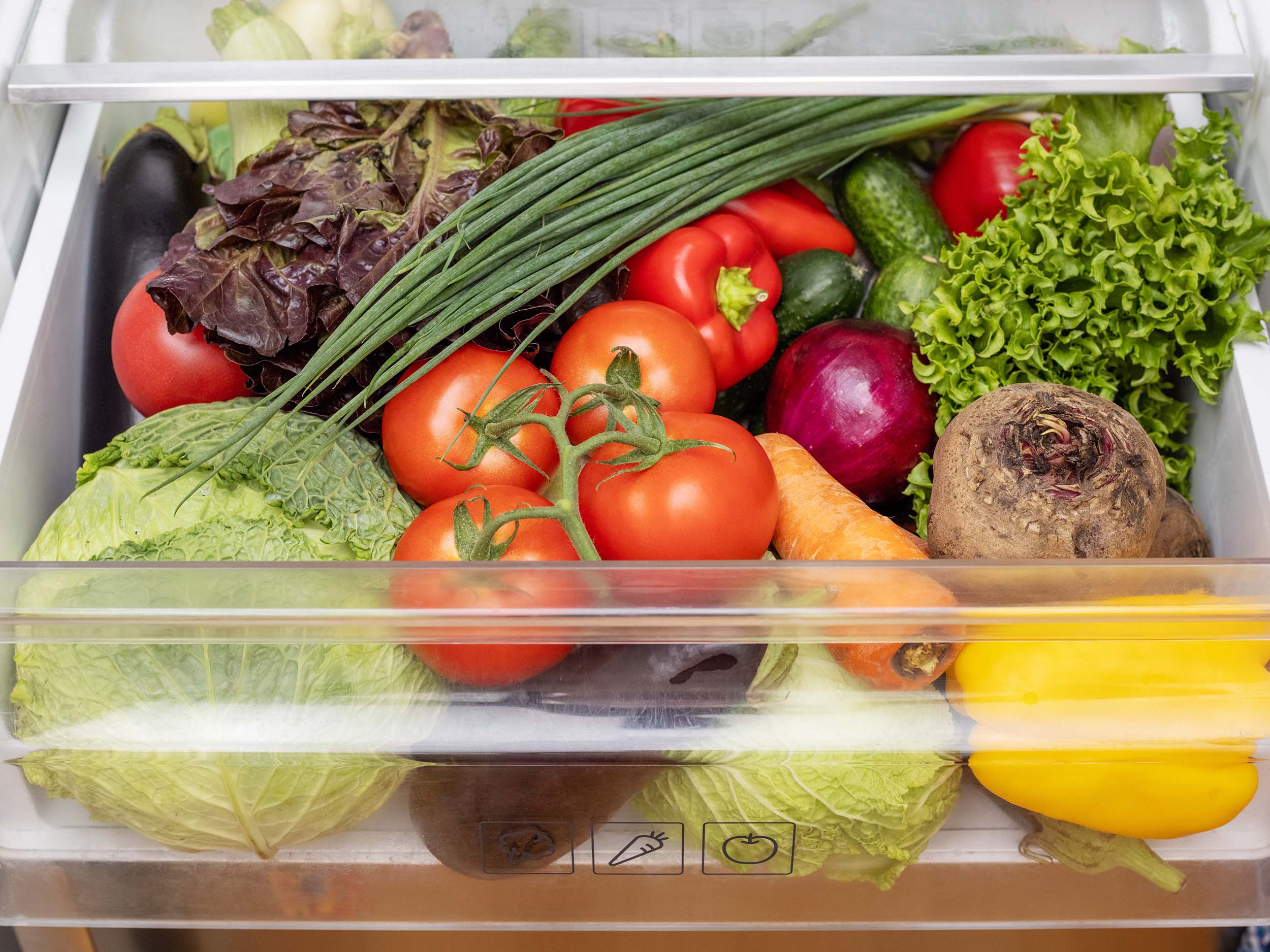 Fresh vegetables in a fridge