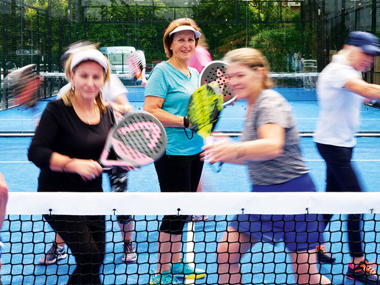 Sandie, Margaret and Sally playing Padel