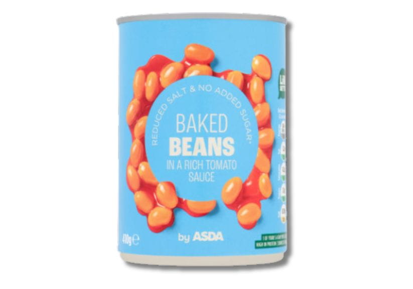 A packshot of ASDA's reduced salt and sugar baked beans