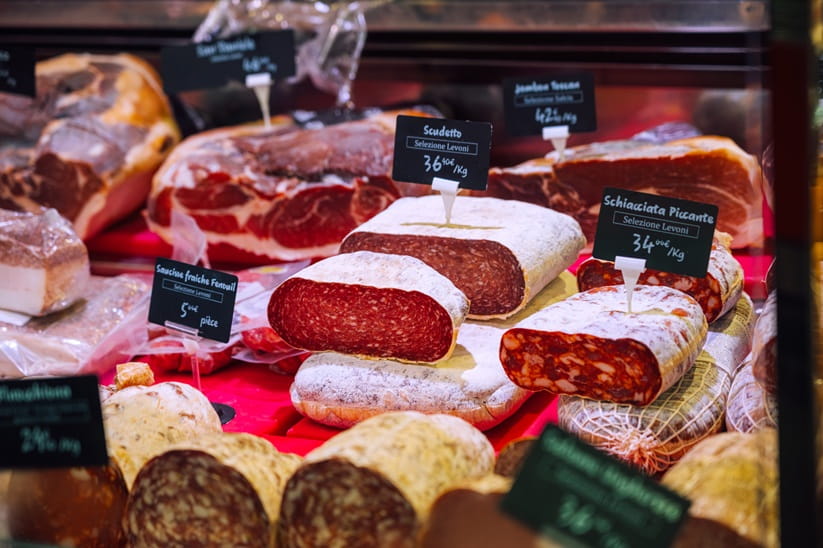 A selection of cured meats on display