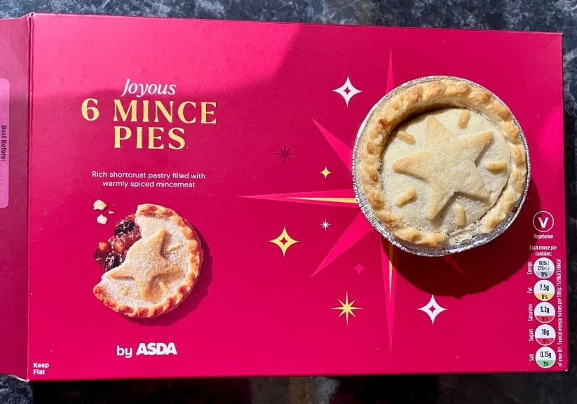 A red box of Asda Joyous Mince Pies