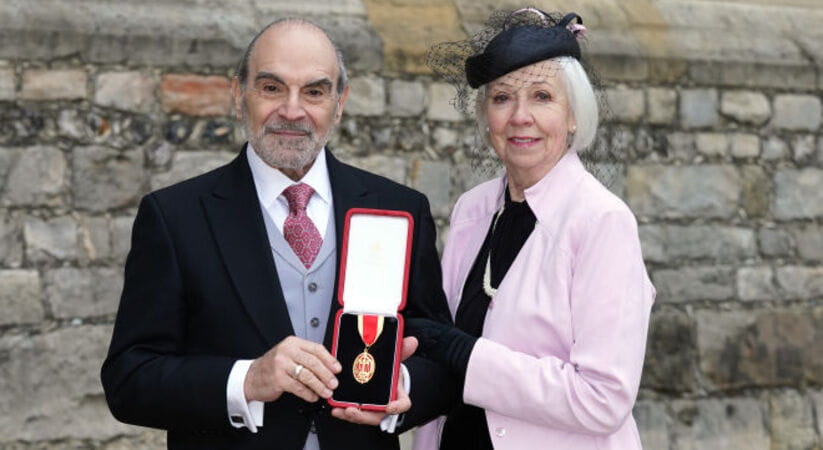David Suchet and his wife Sheila after the actor collected his knighthood