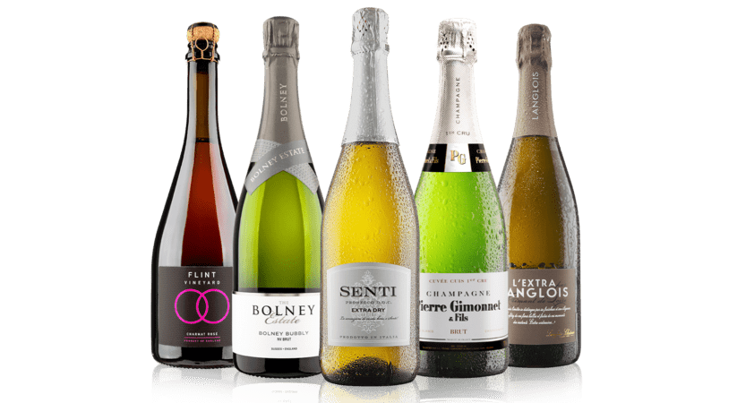 Group shot of fizzy Christmas wines