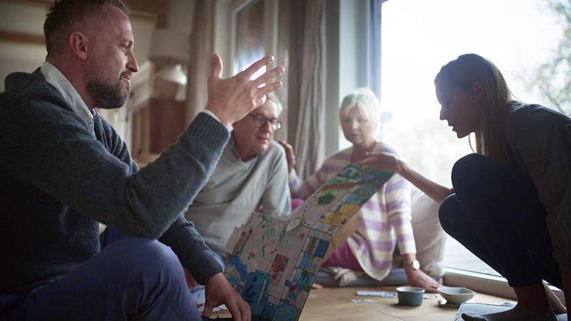 Family arguing over a board game 