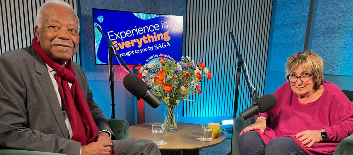 Sir Trevor McDonald and Dame Jenni Murray in the Experience is Everything podcast studio