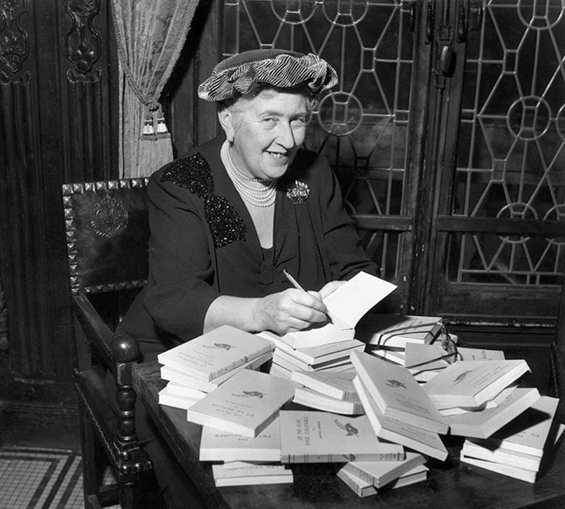 A black and white image of Agatha Christie