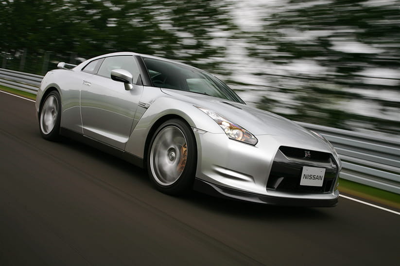 A silver Nissan GTR