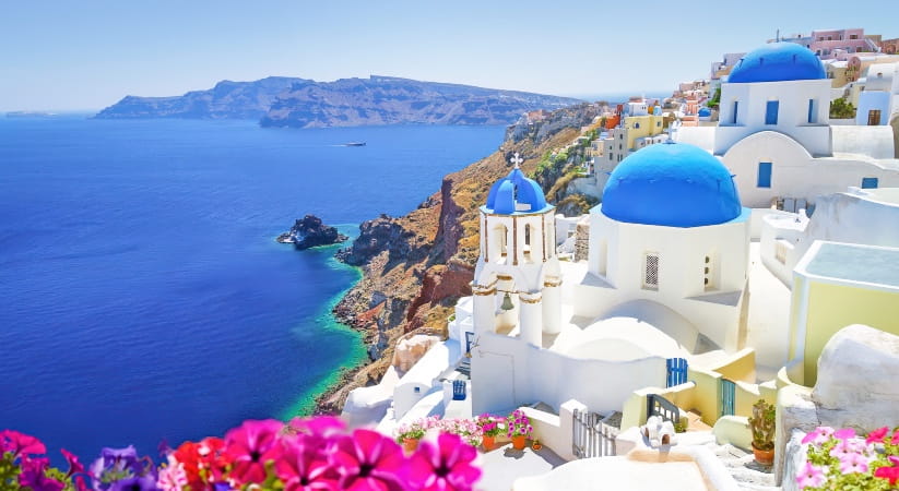 Blue roofed churches in Oia on the Greek island of Santorini