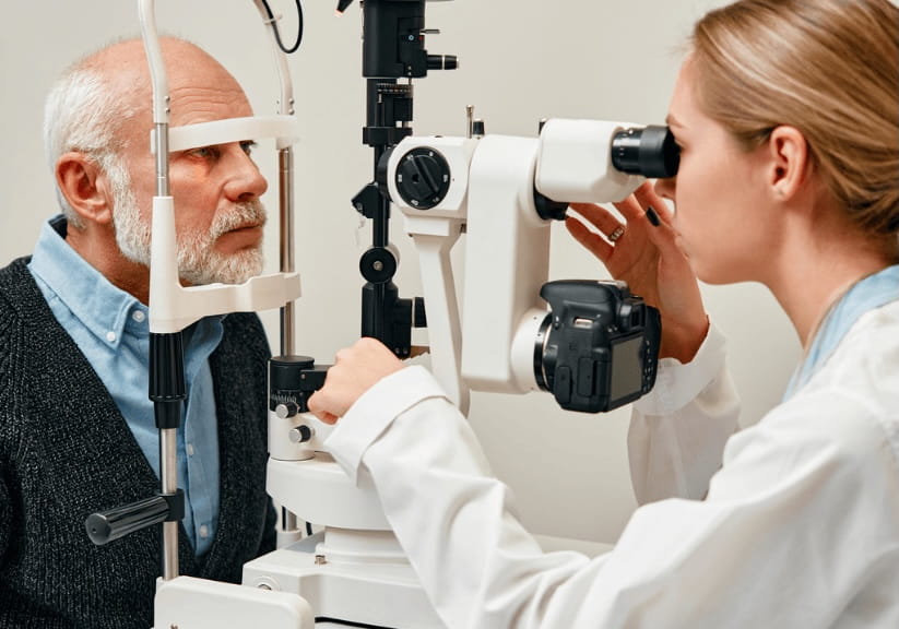An older man having an eye test