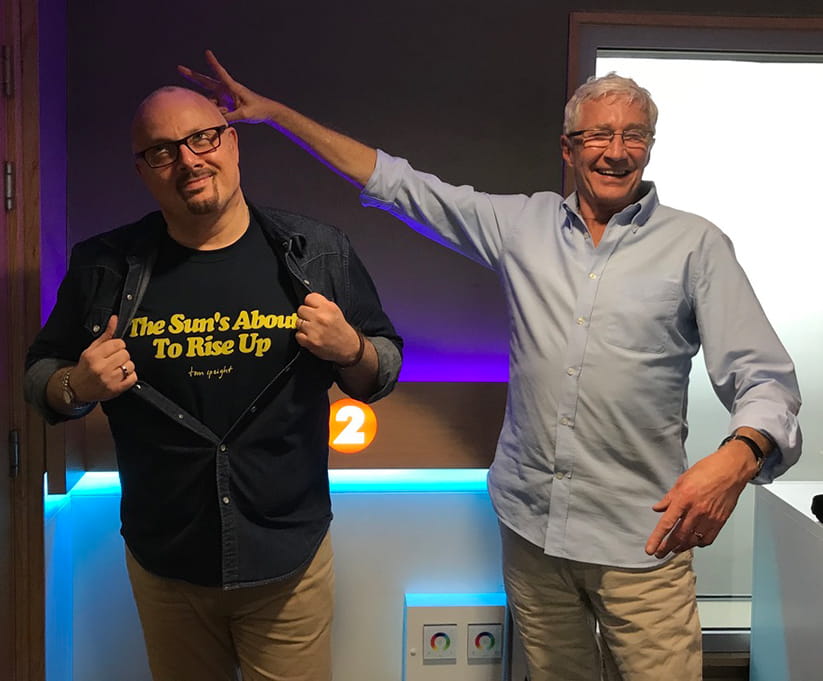 Paul O'Grady and his producer in the studio