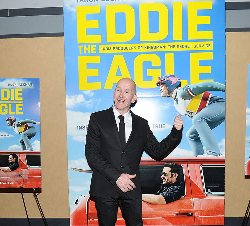 Eddie the Eagle at the premiere of his film