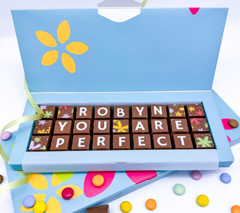 Open box of Not on the High Street personalised You Are Perfect chocolates