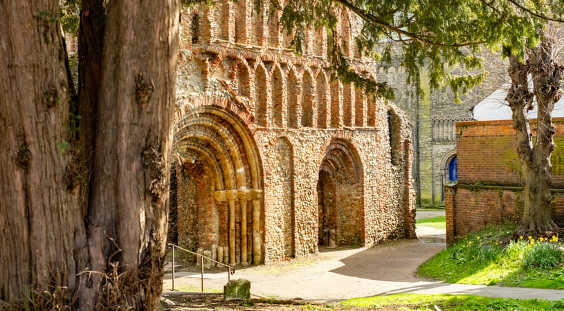 A historic building seen in the sunshine in Colchester Essex