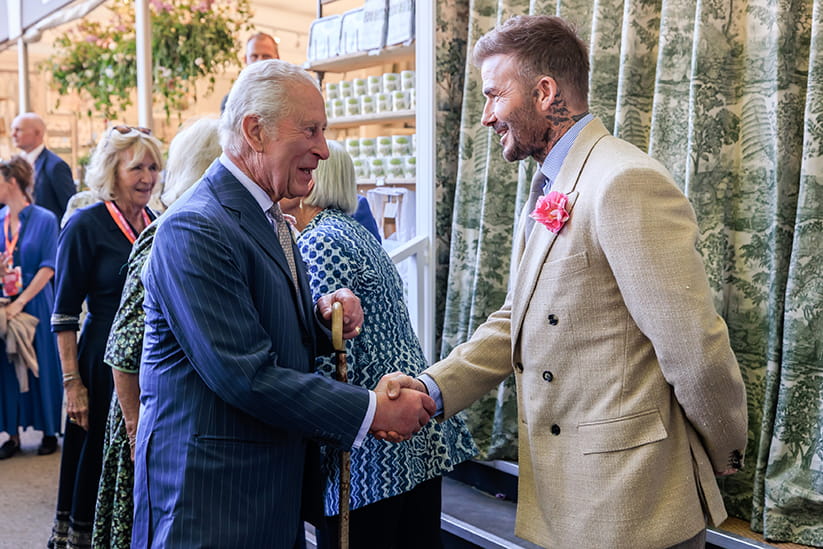 The King and David Beckham at RHS Chelsea Flower Show