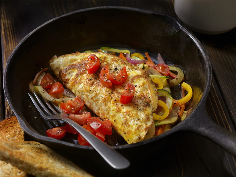 Stir Fried Veggie Omelet with Fresh Tomato's and Whole Wheat Toast