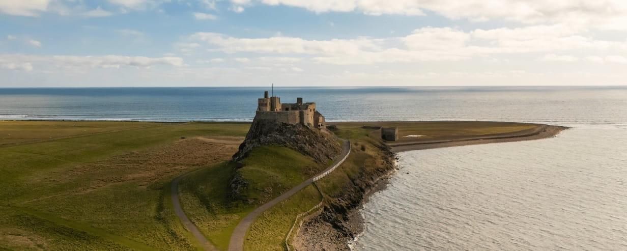 An aerial view of Lindesfarne castle on Holy Island