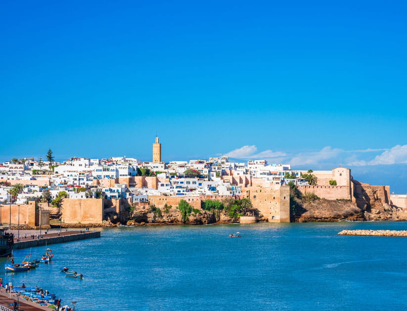 View of Rabat Morocco's capital city featuring the Kasbah des Oudayas and Bouregreg River