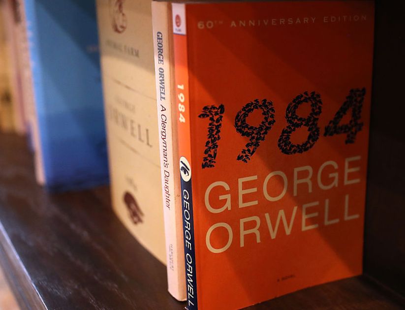 George Orwell's 1984 on a bookshelf