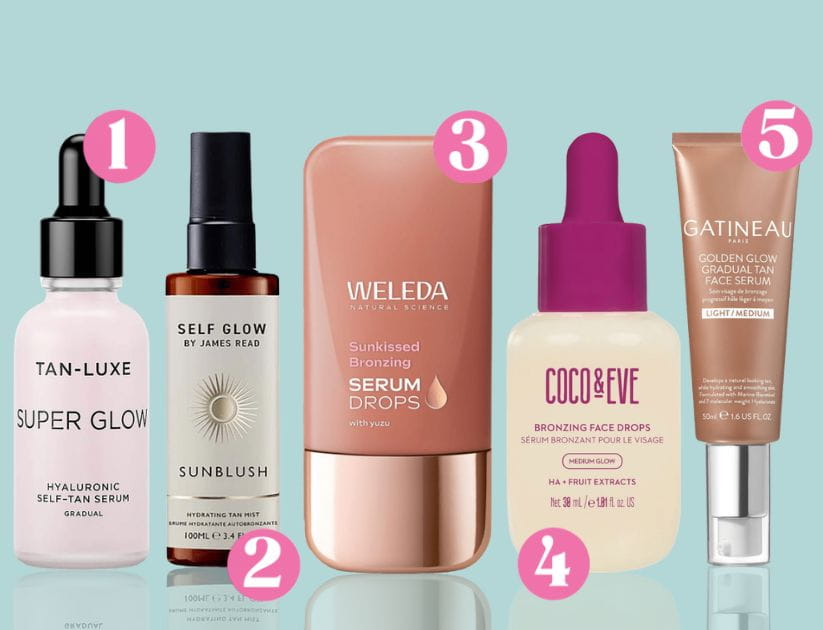 Montage of all of the self tan creams numbered in the article