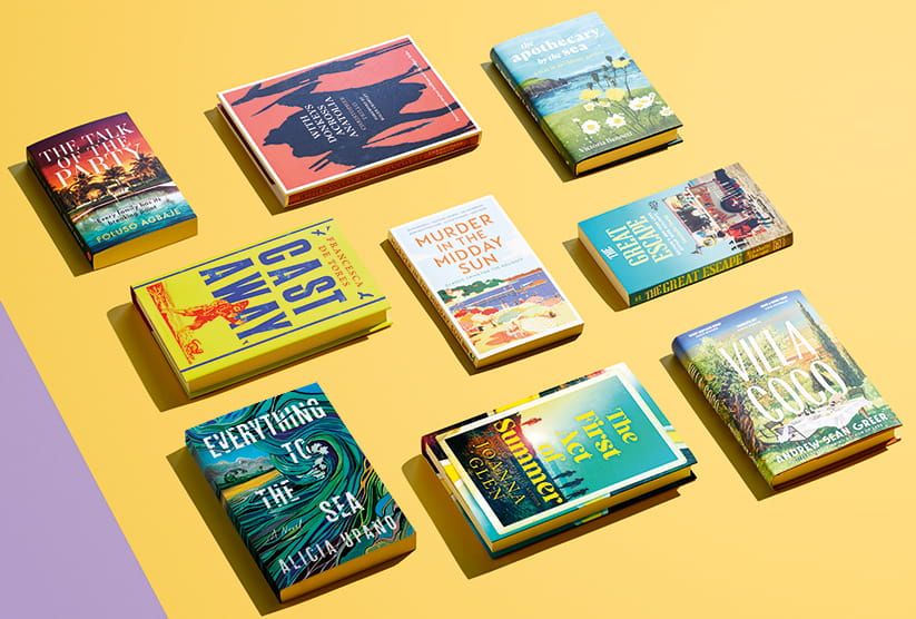 The mentioned books arranged on a yellow background