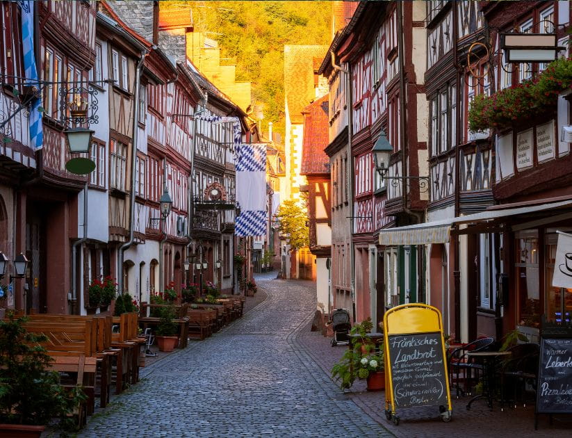 Photograph of the cobbled alleyway in Miltenberg
