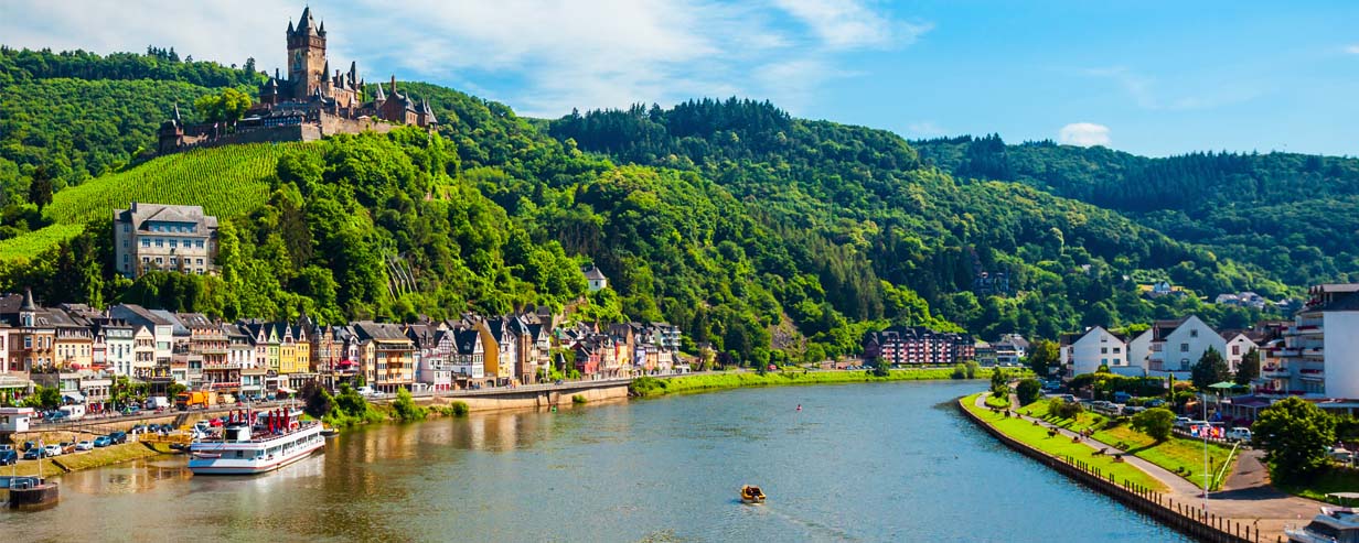 An arial panoramic view of Cochem town in Moselle valley