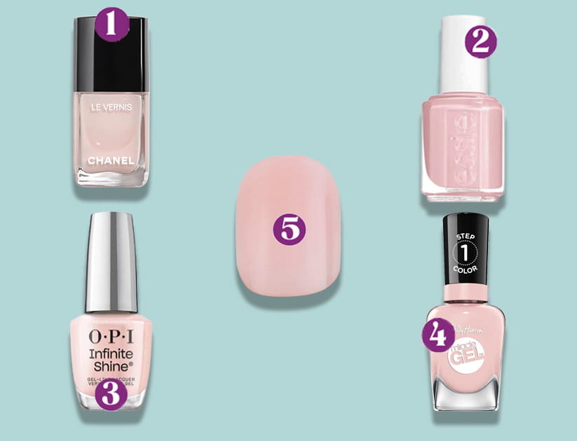 The mentioned nail polish in a montage over a saga blue background