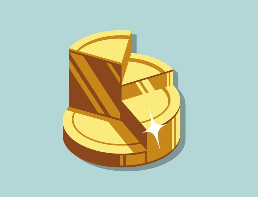 A coin with segments representing a pie chart