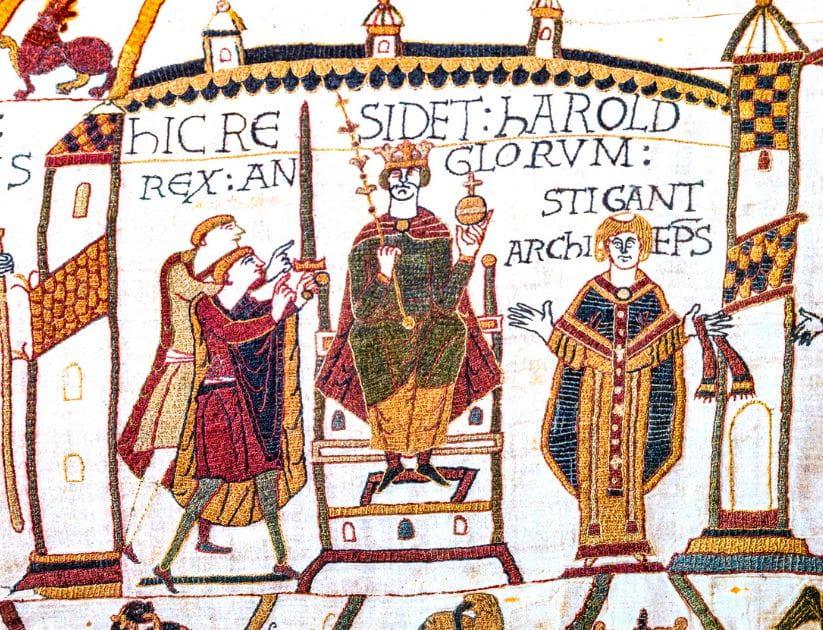Shows English King Harold on the tapestry