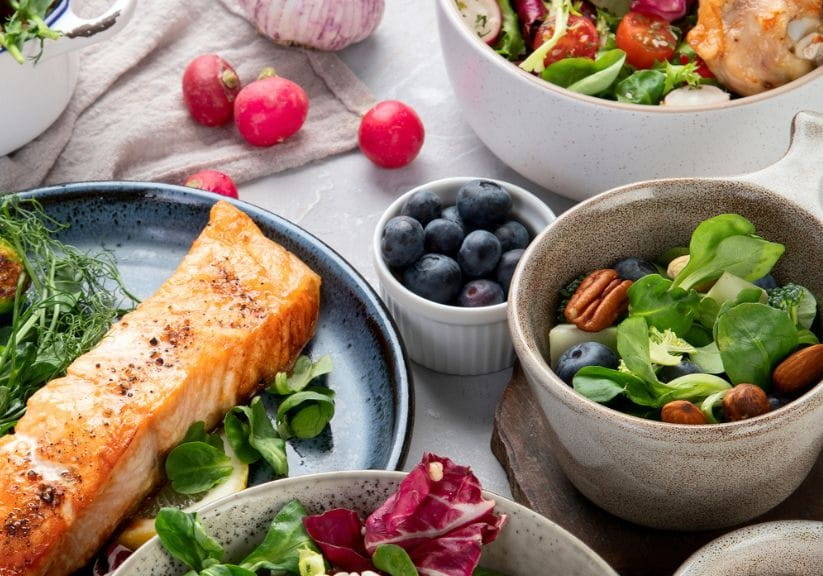 A spread of healthy foods for an anti-inflammatory diet