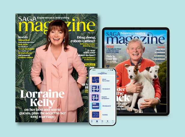 A print magazine cover, a mobile phone and a tablet