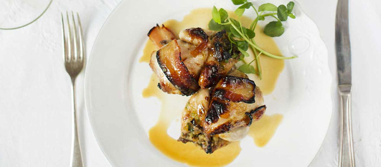 Marmalade glazed roast quail with parsley and orange stuffing