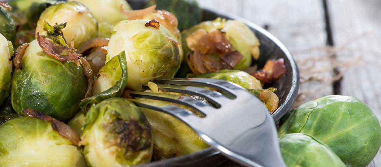Cooked Brussels sprouts in a dish