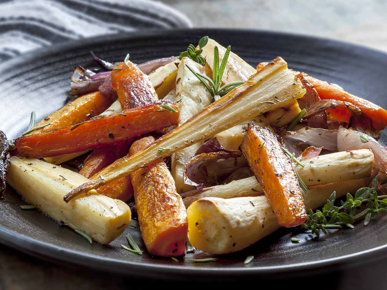 Roast parsnips on a plate