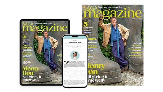 A print magazine, a mobile phone and a tablet