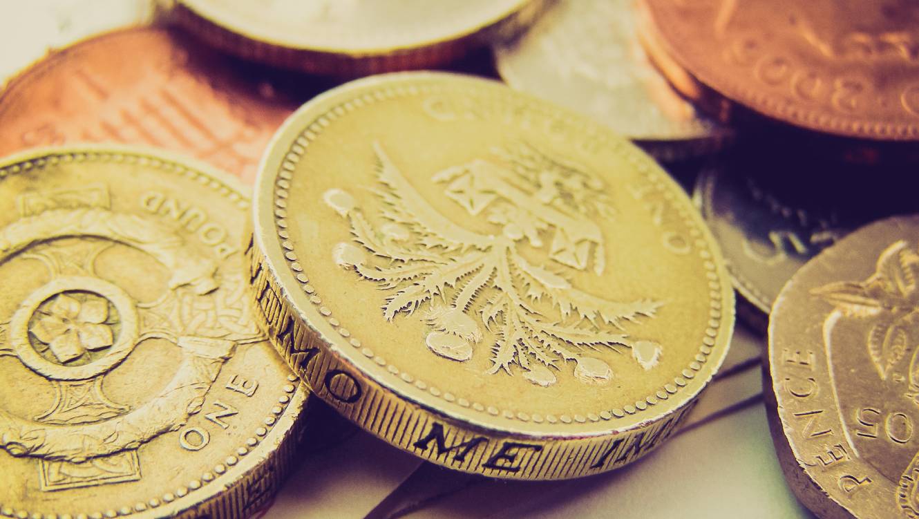 A collection of pound coins